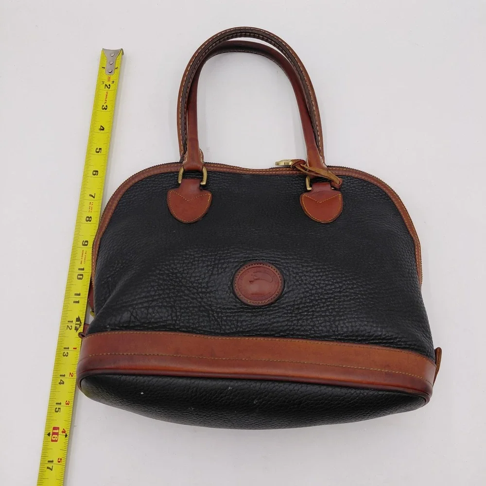 Vtg Dooney & Bourke Leather Dome Satchel Handbag purse Black Duck Charm Talon